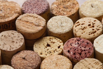 Colorful wine corks. Macro view. Closeup. Texture.