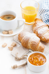 traditional breakfast with fresh croissants, vertical