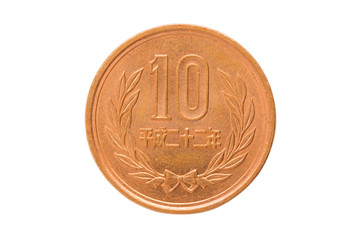10 yen coin japanese money.