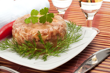 Traditional Russian food. Aspic meat jelly
