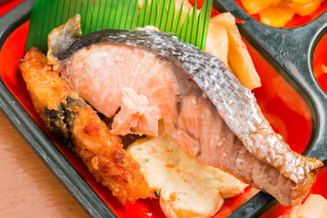 Japan Food set of salmon grilled.