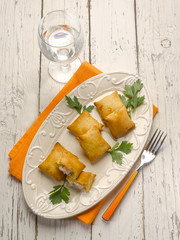 panzerotti with smoked salmon and cheese