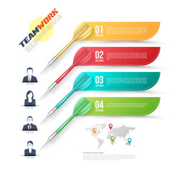 Vector colorful dart arrow like options banner with people icons, infographics. Vector illustration. Can use for business teamwork concept. Business motivation concept...