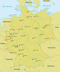 Fototapeta na wymiar Karte von Deutschland - Städte (detailliert)