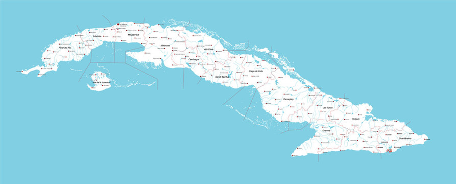 A large and detailed map of Cuba with all provinces and main cities.