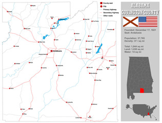 Large and detailed map and infos about Covington County in Alabama.