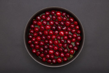 Top view of red cherries