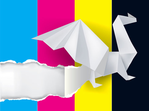 Origami Dragon and print colors.
Illustration of Origami dragon torn paper with print colors. Concept for presenting color printing press. Vector available.
