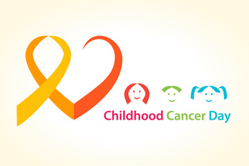 Childhood cancer day vector illustration. Cancer Ribbon with heart concept.