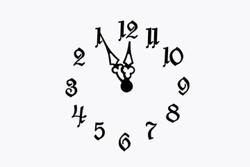 Clock face with digits going backward (isolated on white)