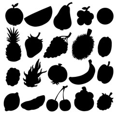 Fruits and berries set black silhouettes isolated