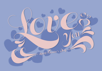 love you text, happy valentine day pastel color design