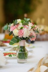 Closeup of flowers bouquet at luxury wedding reception
