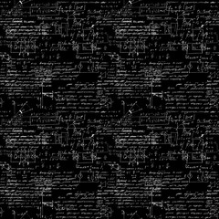 Seamless pattern of geometry, math, physics, electronic engineering subjects. Mathematics equation and calculations, endless hand writing. Black Background. 