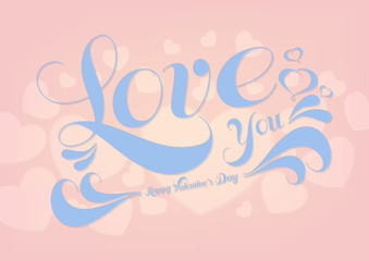 Love you text, happy valentine day illustration