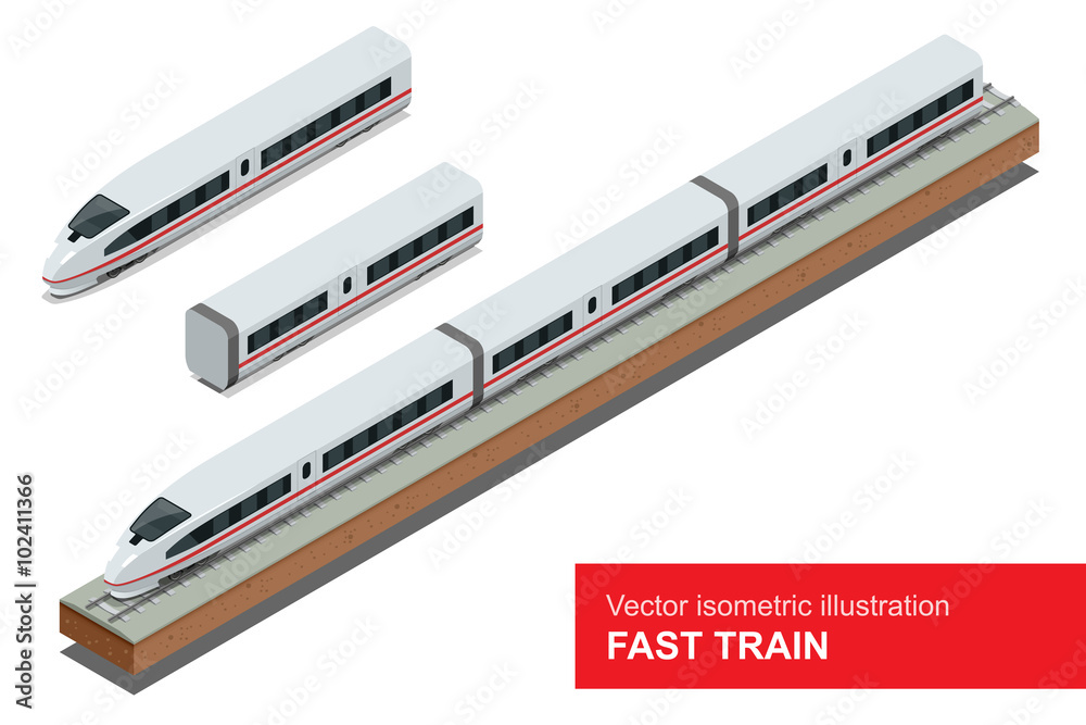 Wall mural modern high speed train. vector isometric illustration of a fast train. vehicles designed to carry l