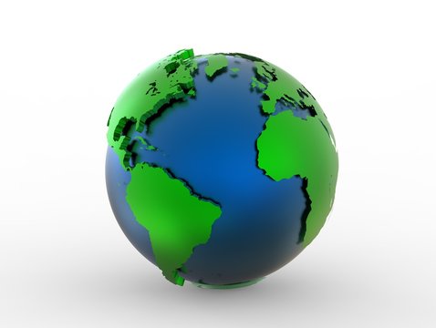 Green concept / 3D render image representing planet earth in green color 