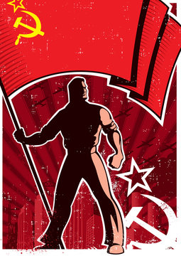 Flag Bearer Poster USSR / Retro poster with flag bearer holding banner of USSR.