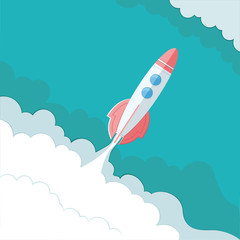 Naklejka na ściany i meble Flying rocket among the clouds for your design.. flat vector ill
