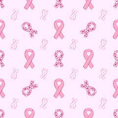 Pink ribbon and heart seamless pattern