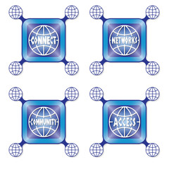 Four objects with globe icon and different headlines