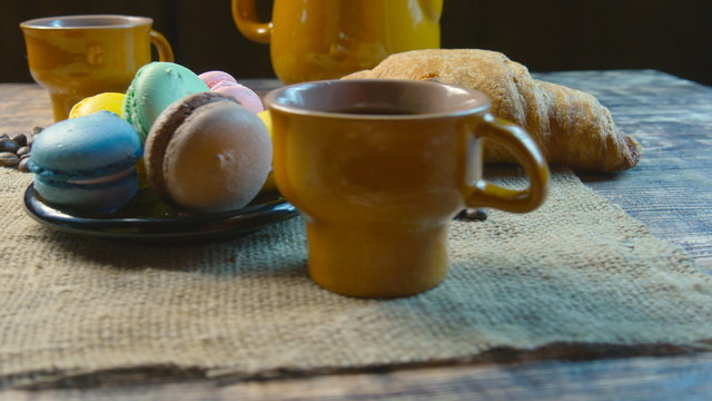 Black coffee and macarone