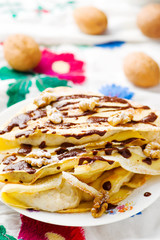  pancakes with walnut cream and chocolate sauce