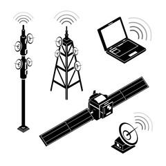 Vector Illustration icons for modern communication.  Communications technology silhouette icon set. © grimgram