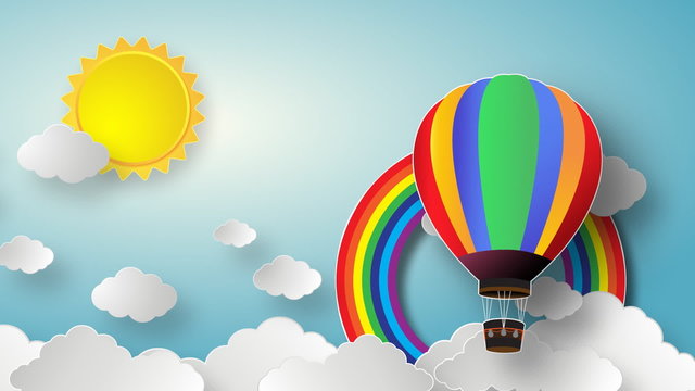  sunlight on cloud with hot air balloon.