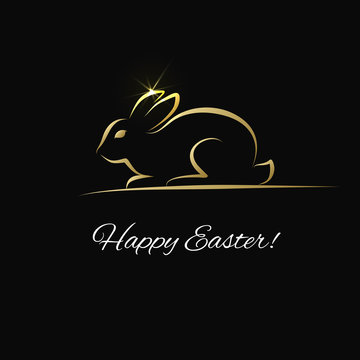 Easter greeting card with gold bunny