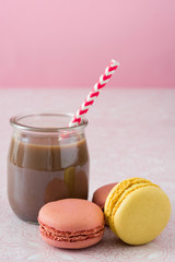 Macarons and chocolate milkshake
