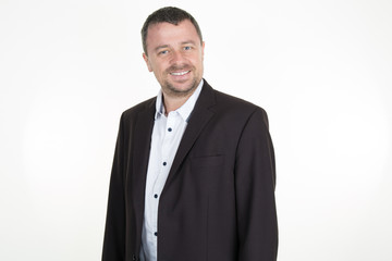 Attractive businessman in his 40s wearing a black suit