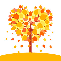 Fototapeta na wymiar Heart shaped autumn tree. Fall love concept