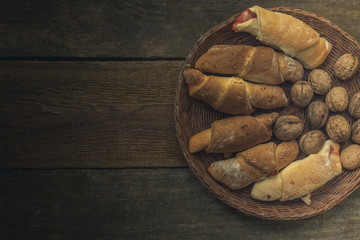 Obraz na płótnie Canvas Croissants and walnuts