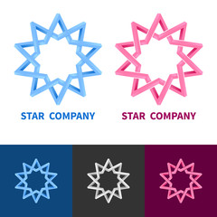 Impossible Geometric Star Logo Set. Colored, Black And White, Gr