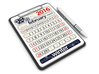 Clipboard with february. Image with clipping path