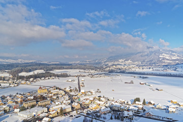 Panoramic view of small villages in the region of Gruyere