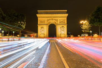 Beautiful night view of the Arc de Triomphe, Paris, France.
