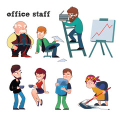 Funny characters of typical office staff set