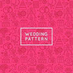 Vector seamless pattern and background for wedding invitations and valentine's card postcards and banner - love and marriage related icons in trendy linear style