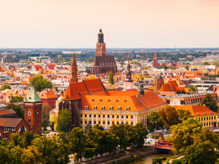 Fototapeta na wymiar Aerial view of Wroclaw hitorical city cetre
