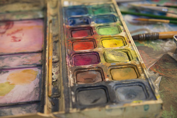 Many colorful watercolor box