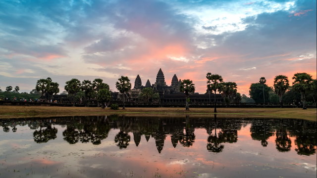 Sunrise time lapse at Angkor Wat Temple , Siem Reap , Cambodia