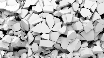 White shattered pieces of stone abstract background.