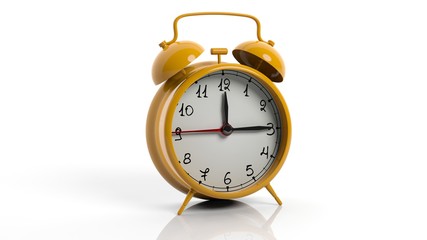 Retro orange alarm clock, isolated on white background.