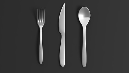 Fork, spoon and knife, isolated on black background.