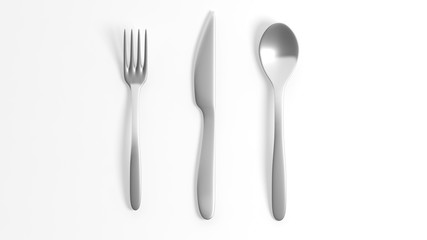 Fork, spoon and knife, isolated on white background.