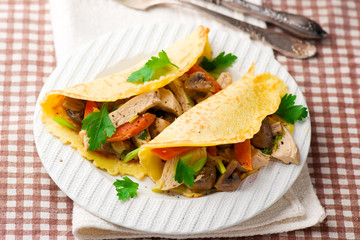 fricassee from chicken with pancakes