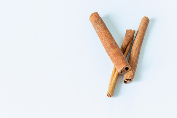 Cinnamon Sticks isolated on Light White Background, Horizontal, Free Space of Text