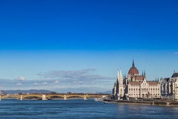 Fototapeta na wymiar Dayshot at Danube river panoramic view,Budapest city Hungary.